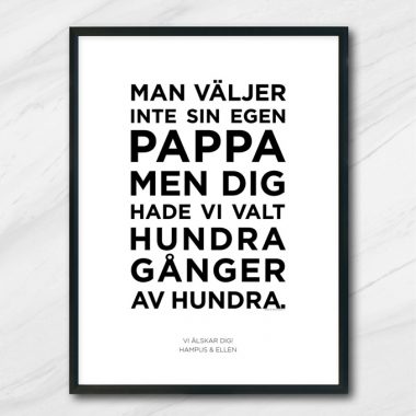 Man väljer inte sin egen pappa med dig hade vi valt hundra gånger av hundra. Pappatavla.